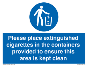 Please place extinguished cigarettes in the containers provided to ensure this area is kept clean